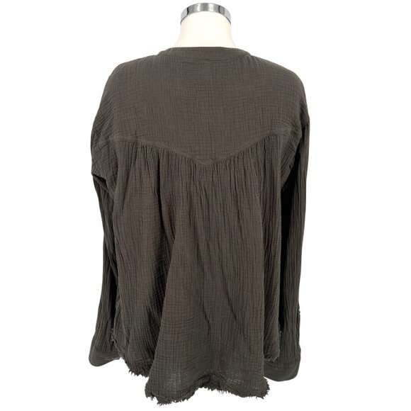 Free People Changing Horizons Gauze Top Dark Olive Green Size Large - Picture 6 of 10